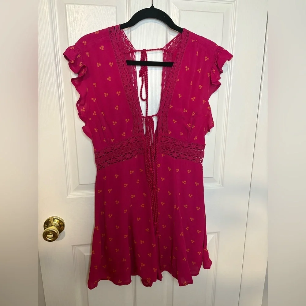 Free People Morning Sun Romper | Magenta with Orange Floral Print | Women’s S - Picture 4 of 15